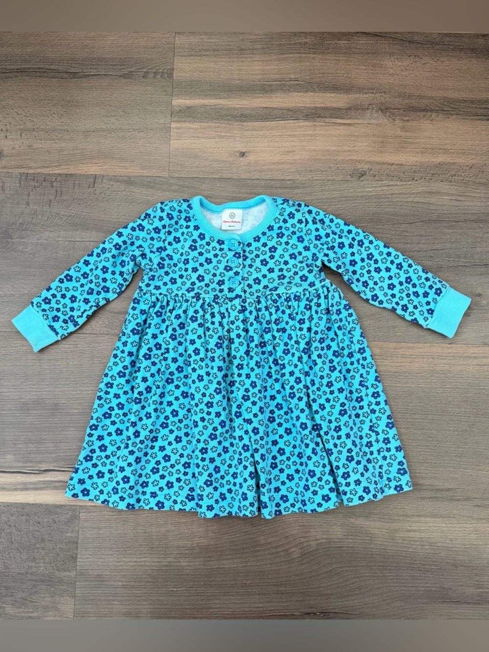 Y2K Hanna Andersson Toddler Blue Floral Long Sleeve Skater Dress Size 80 18-24m